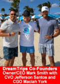 DreamTrips co-founders Mark Smith, Jefferson Santos, and Maciah York together during the DreamTrips 20th anniversary relaunch cruise
